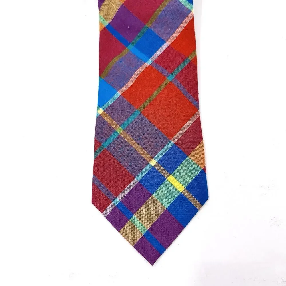 Land's‎ End Ties Charter Collection Summer Spring 100% Cotton Plaid Colorful